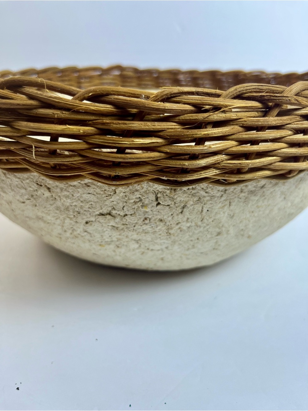 Decorative Handmade Paper (Mache) Bowl with Wicker Rim NWOT